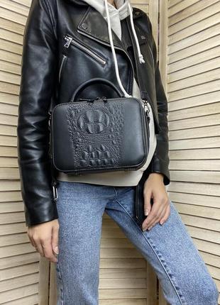 Жіноча міні сумочка клатч під рептилію чорна, маленька сумка через плече еко шкіра4 фото