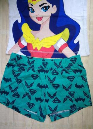 Пижама с короткими шортами хлопковая девочки супер героини 4 года4 фото