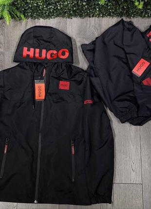 Мужская чёрная куртка ветровка hugo boss чорна чоловіча вітровка hugo boss2 фото