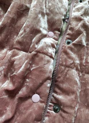 Пуховик куртка рожева оксамитова2 фото