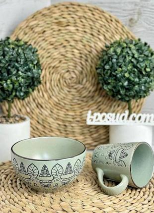 Набір керамічного посуду forest green 16 предметів 😍4 фото