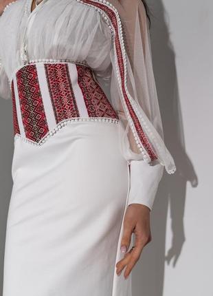 Original brand, сукня - вишиванка жіноча міді дизайнерська з вишивкою нарядна сучасна плаття біла