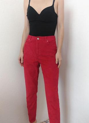 Вельветові штани мом брюки червоні штани бавовна штани мом брюки джинси мом прямі штани1 фото