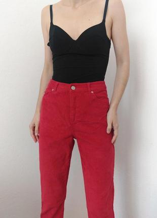 Вельветові штани мом брюки червоні штани бавовна штани мом брюки джинси мом прямі штани4 фото