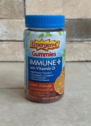 Вітаміни emergen-c, immune+ with vitamin d gummies, super orange, 21 штук