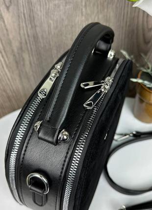 Женская замшевая сумка клатч на плечо стиль майкл корс черная, мини сумочка натуральная замша5 фото