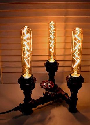 Потрійна настільна лампа/нічник у стилі лофт/вироби з труб/ручна робота