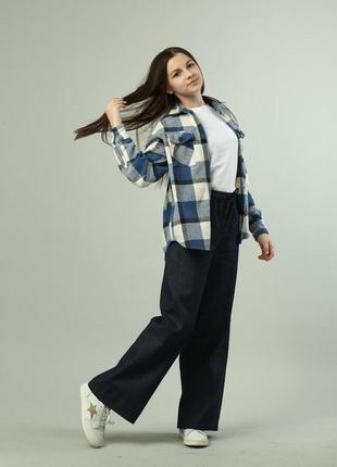 Костюм сорочка та джинси широкі на дівчинку синій1 фото