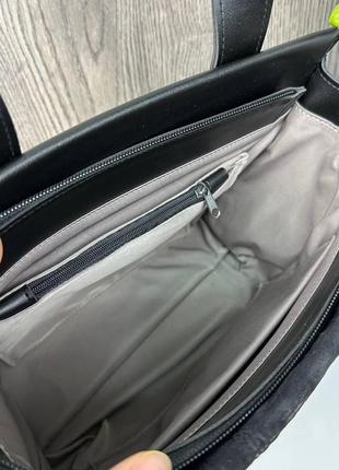 Женская замшевая сумка с тиснением черная, сумочка на плечо из натуральной замши9 фото