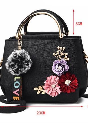 Жіноча міні сумочка з квітами і хутряний брелок. маленька сумка з квітами7 фото