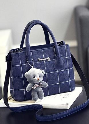 Женская мини сумочка с брелком мишкой, маленькая сумка на плечо синий1 фото
