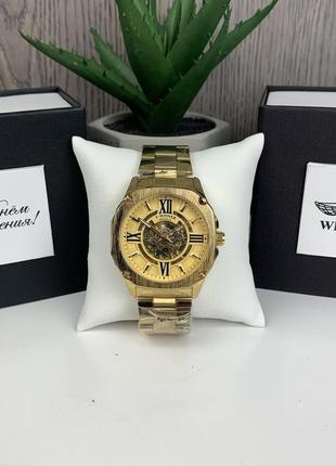 Качественные мужские механические часы winner gmt-1159 gold золото,наручные часы виннер скелетон 20226 фото