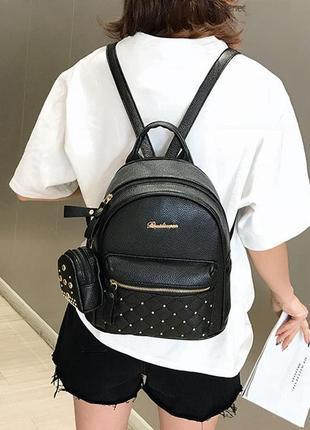 Стильний дитячий рюкзак для дівчаток з брелком, девочковый рюкзачок набір з гаманцем ключницею міні портфель10 фото