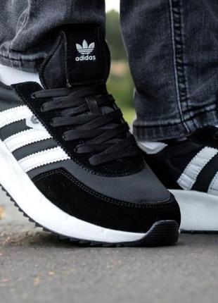 Кроссовки кожа текстиль adidas retropy f2 black white