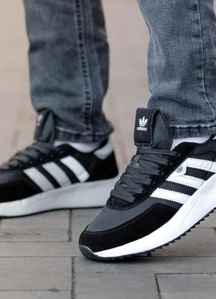 Кроссовки кожа текстиль adidas retropy f2 black white3 фото