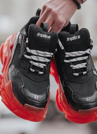 Кросівки balenciaga triple s clear sole black/red кроссовки