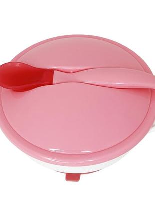 Тарілка на присоску з термоложкою і кришкою mgz-0101 (pink) 250 мл