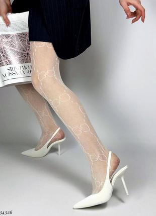 Туфли слингбеки белые рептилия питон с открытой пяткой на каблуке узким носком8 фото