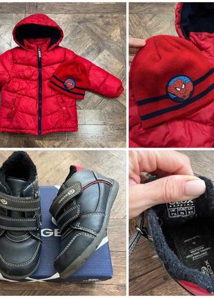 Набор: ботинки утепленные geox, куртка george, шапка1 фото