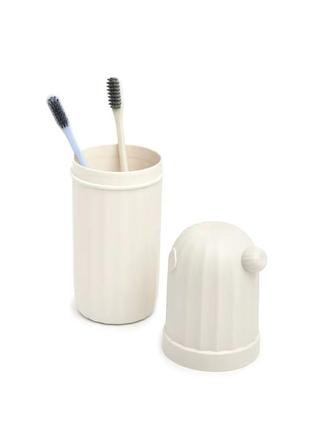 Кремовий матовий стакан тримач для зубних щіток з кришкою акрил слонова кістка2 фото