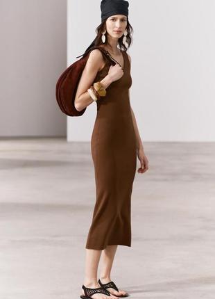 Сукня жіноча коричнева приталена zara new3 фото