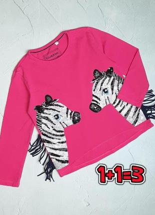 🌿1+1=3 стильний рожевий лонгслів светр з зебрами в паєтках bluezoo на 4-5 років