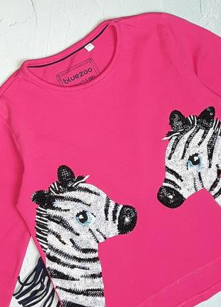 🌿1+1=3 стильний рожевий лонгслів светр з зебрами в паєтках bluezoo на 4-5 років2 фото