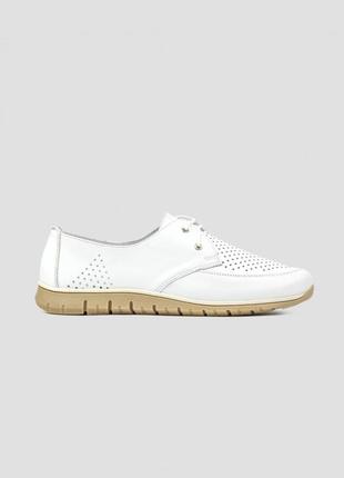 Літні шкіряні мокасини білі на шнурівці | 78798