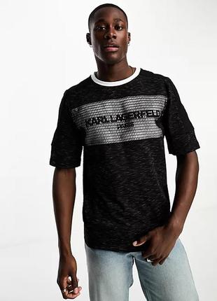 Karl lagerfeld paris contrast fabric mesh logo t-shirt lm2k3895 чоловіча футболка оригінал чорна1 фото
