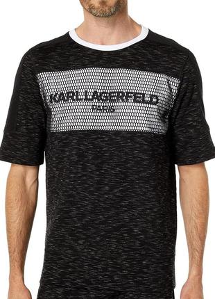 Karl lagerfeld paris contrast fabric mesh logo t-shirt lm2k3895 чоловіча футболка оригінал чорна5 фото