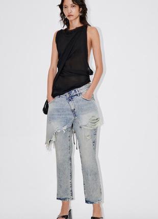 Прямі варені жіночі джинси з подертостями zara new, розмір 34