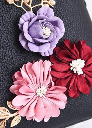 Женская мини сумочка с цветочками и меховым брелком. маленькая сумка с цветами9 фото