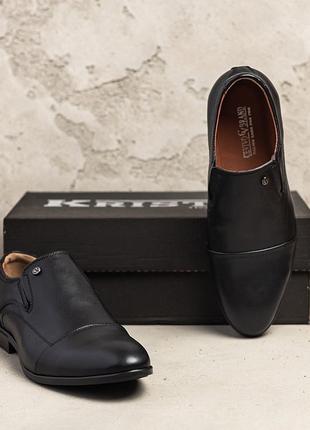 Классические мужские туфли без шнурков *5505 ч*, черные кожаные туфли из натуральной кожи5 фото