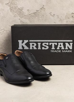 Классические мужские туфли без шнурков *5505 ч*, черные кожаные туфли из натуральной кожи4 фото