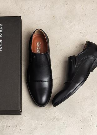 Классические мужские туфли без шнурков *5505 ч*, черные кожаные туфли из натуральной кожи7 фото