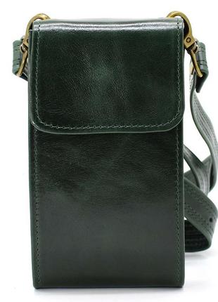 Кожаная женская сумка-чехол панч ge-2122-4lx tarwa, зеленая глянец2 фото