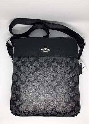 Мужская сумка канва. черно серая сумка для мужчин coach. подарок мужчине на день рождения