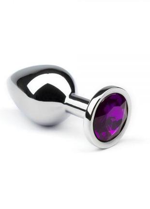 Металева анальна втулка із фіолетовим кристалом silver amethyst, l