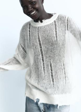Вязаный оверсайз свитер, джемпер из шерсти альпаки zara, коллекция 2024, размер s