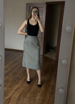 Стильная винтажная шерстяная длинная юбка , гусиная лапка, в клетку миди макси размер м-л1 фото