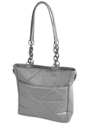 Серая - стеганная, качественная, вместительная сумка с дополнительными удобными отделениями (708, луцк)3 фото