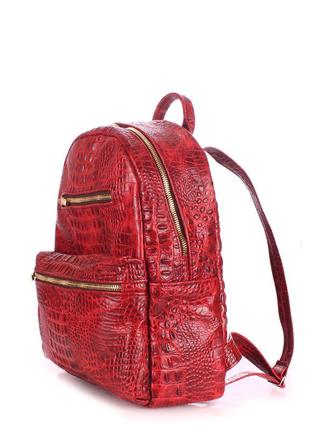 Рюкзак женский кожаный poolparty mini красный с тиснением под крокодила2 фото