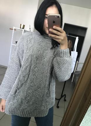 Серая вязаная кофта oversize3 фото