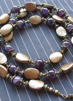 Длинные бусы колье с аметистом , 91 см