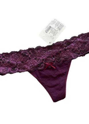 Хлопковые трусики стринги с кружевным поясом 01-008, стринги хлопковые