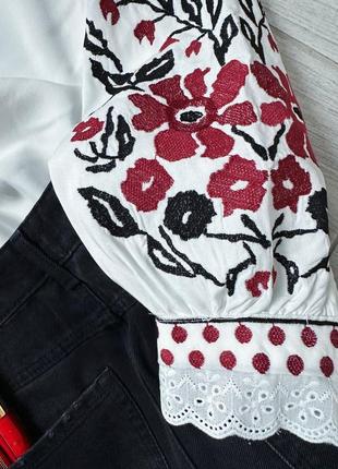 Блуза рубашка вышиванка женская белая красная черная вышивка разм.s-l2 фото