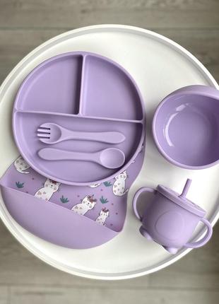 Набір дитячого силіконового посуду для першого прикорму, 6 предметів