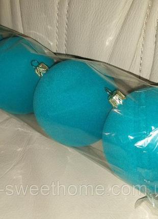Новорічні ялинкові кулі на ялинку колір блакитний оксамит (1уп-4шт) 8см.3 фото