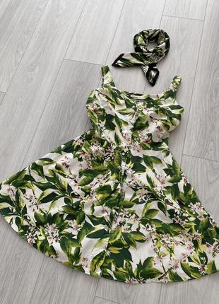 Зеленое летнее платье zarina на пуговицах с карманами с платочком2 фото