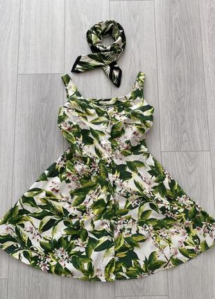Зеленое летнее платье zarina на пуговицах с карманами с платочком7 фото